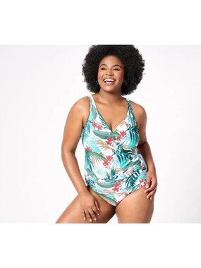 Jantzen Swimsuit Size 10 Draped Surplice Mailot One Piece Tropic Palm Print NEW